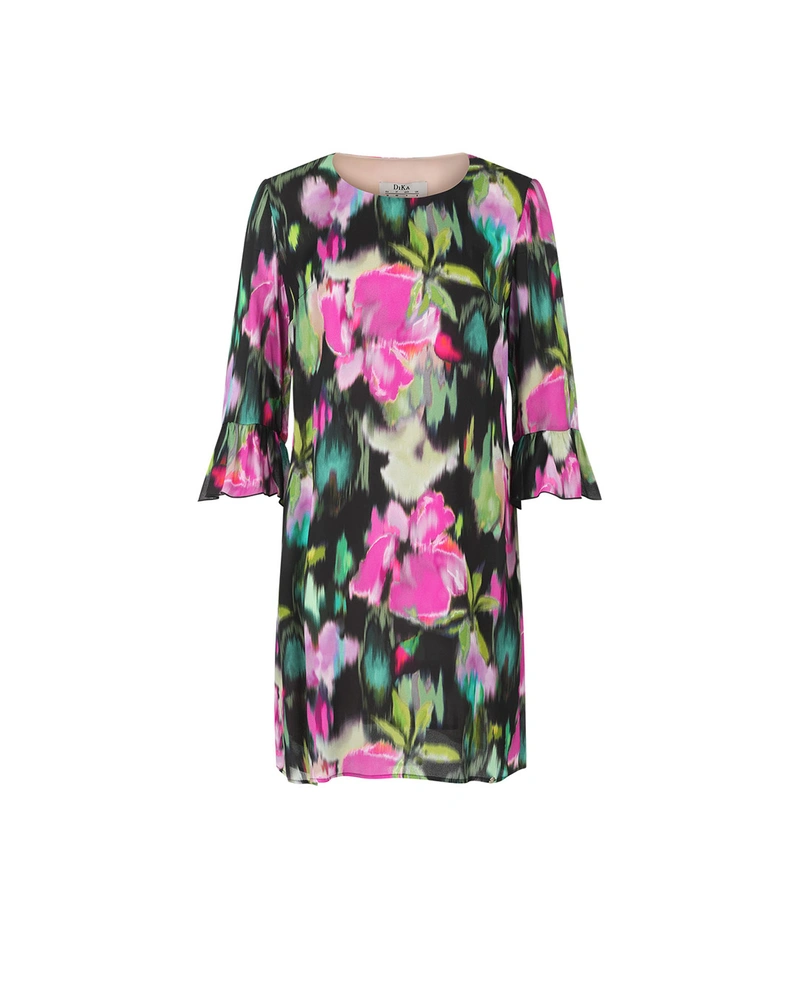 Fine rayon dress with abstract print on black background | Dresses and Jumpsuits