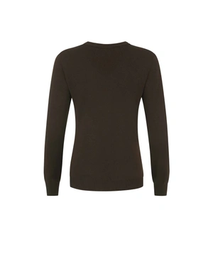 Fine seamless V-neck sweater in dark brown |  - 1
