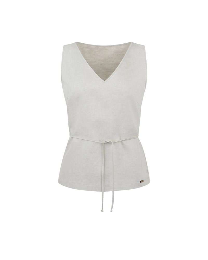 Fine summer blouse from cotton and linen with a fine waist tie in natural color | Blouses