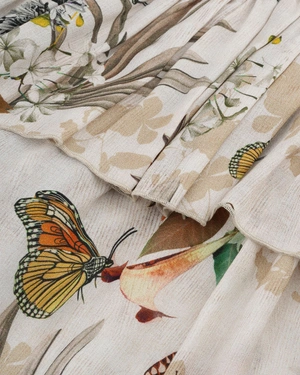 Fine viscose blouse with a tropical print and ruffle off-the-shoulder detail | Blouses - 5