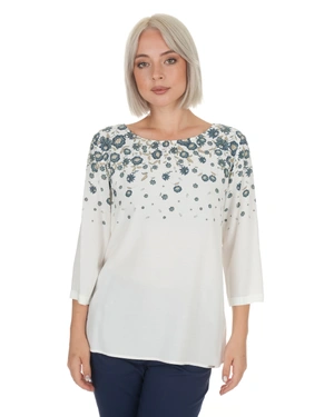 Fine viscose knit blouse with delicate floral print | Blouses - 3