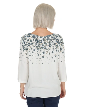 Fine viscose knit blouse with delicate floral print | Blouses - 4