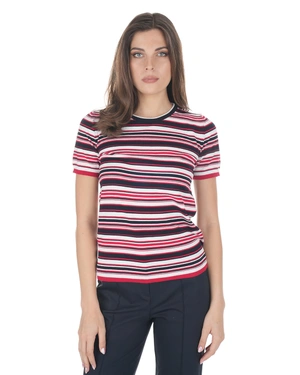 Fino prugasti pleteni top sa kratkim rukavima | Pure cotton and linen collection - 1
