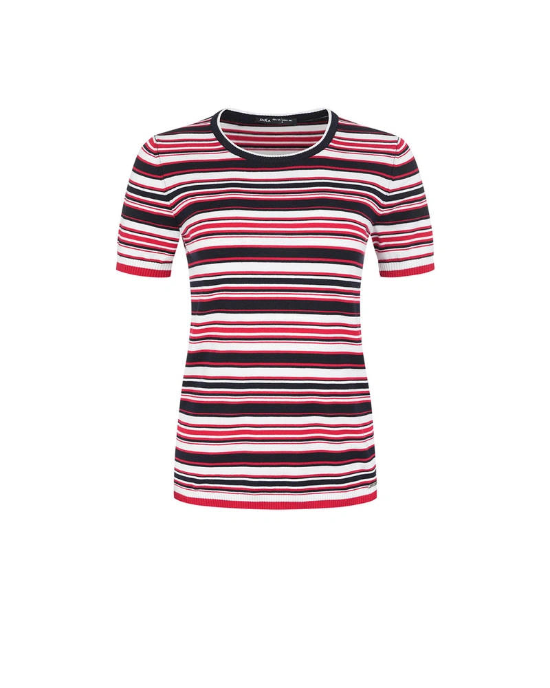 Fino prugasti pleteni top sa kratkim rukavima | Pure cotton and linen collection