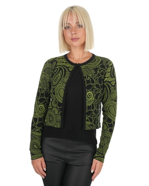 Fitted jacquard crop cardigan in black and green | Knitwear | Dika.rs - 3 Fitted jacquard crop cardigan in black and green | Knitwear - 3