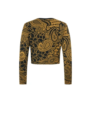 Fitted jacquard crop cardigan in black and mustard | Knitwear - 1