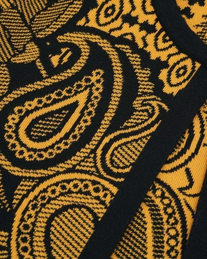 Fitted jacquard crop cardigan in black and mustard | Knitwear - 2