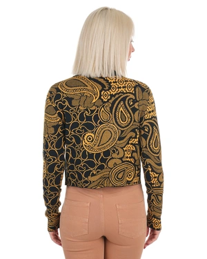Fitted jacquard crop cardigan in black and mustard | Knitwear - 5