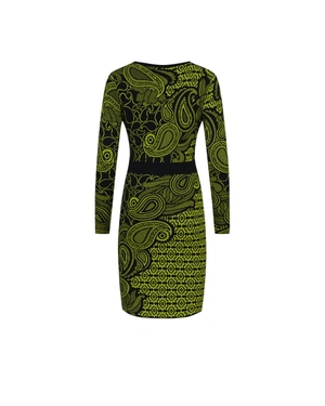 Fitted jacquard dress in black and green | Dresses - 7