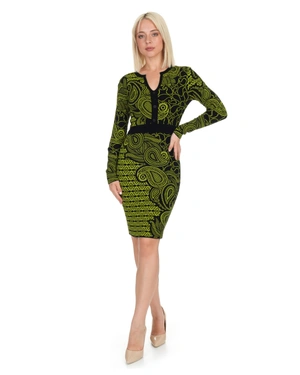 Fitted jacquard dress in black and green | Dresses - 11