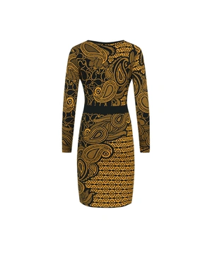 Fitted jacquard dress in black and mustard | Dresses - 7