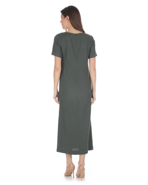 Rochie verde măsliniu, croită, cu crăpătură | Rochii - 3