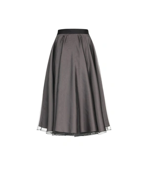 Flared grey satin skirt with a black tulle overlay | Skirts and Shorts - 2