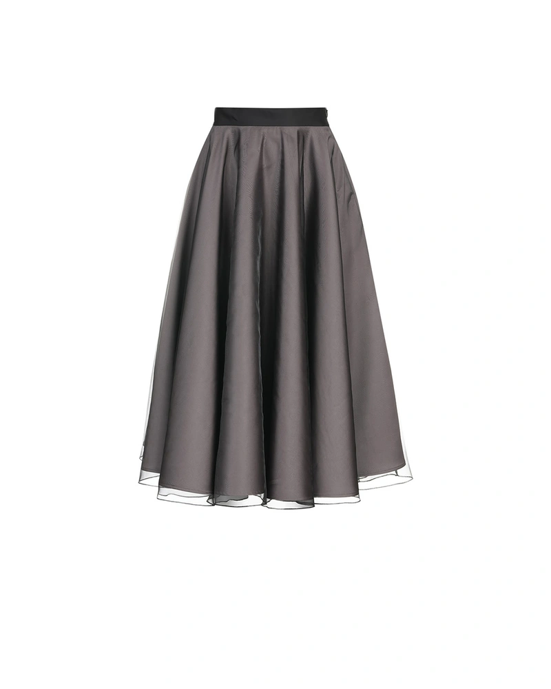 Flared grey satin skirt with a black tulle overlay | Skirts and Shorts