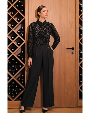 Formal black lace shirt with velvet details | COLLECTION - 9