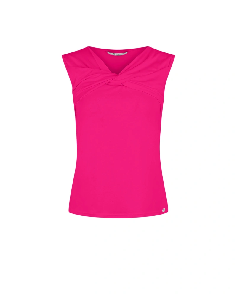 Fuchsia viscose top with a draped neckline detail | T-shirts