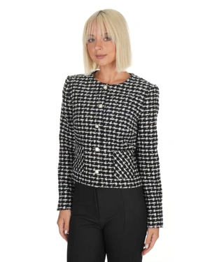 Graphic black and white tweed blazer | Jackets and Coats - 3