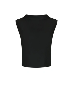 Graphic sleeveless blouse with rounded rolled collar | Blouses
