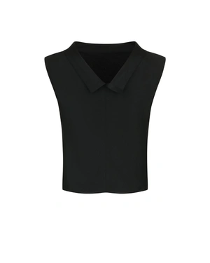 Graphic sleeveless blouse with rounded rolled collar | Blouses - 1