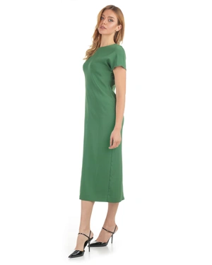 Green classic dress with short dropped sleeve and below-the-knee length | All products | Dika.test - 3 Green classic dress with short dropped sleeve and below-the-knee length | All products - 3