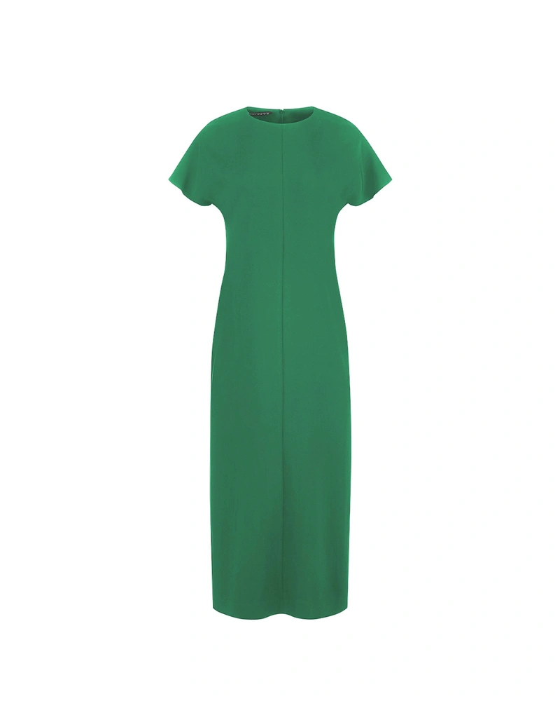 Green classic dress with short dropped sleeve and below-the-knee length | All products