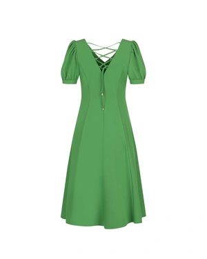Green dress with short puff sleeves and high waist | All products | Dikastore.ro - 1 Green dress with short puff sleeves and high waist | All products - 1