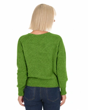 Green seamless wool sweater with a V-neck | Pullovers | Dika.com - 2 Green seamless wool sweater with a V-neck | Pullovers - 2
