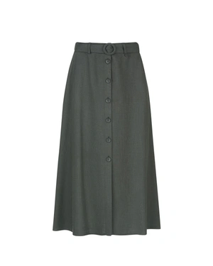 High-waisted button-up skirt in viscose and linen in olive green | NEW - 6