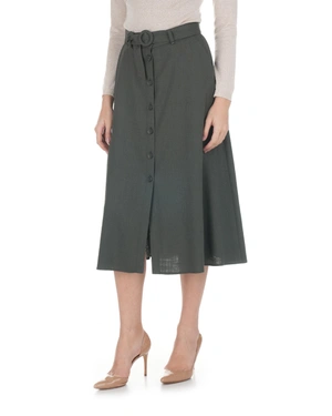 High-waisted button-up skirt in viscose and linen in olive green | NEW - 7