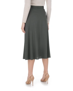 High-waisted button-up skirt in viscose and linen in olive green | NEW - 8