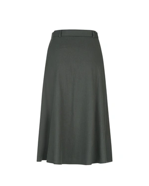 High-waisted button-up skirt in viscose and linen in olive green | NEW - 10