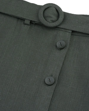 High-waisted button-up skirt in viscose and linen in olive green | NEW - 11