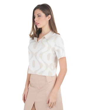 Jacquard blouse in beige and white with open collar | NEW - 11