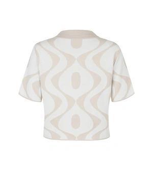 Jacquard blouse in beige and white with open collar | NEW - 14