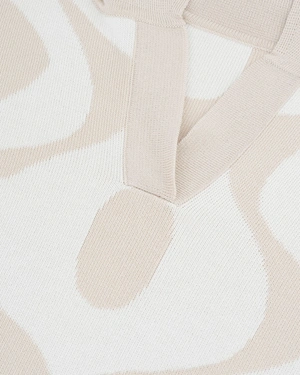 Jacquard blouse in beige and white with open collar | NEW - 15