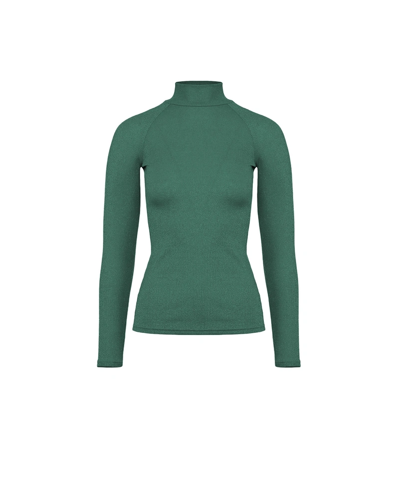 Jersey blouse with metallic effect in dark green | All products