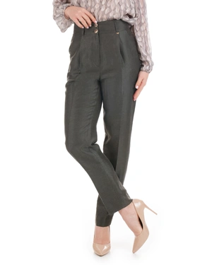 Khaki linen and viscose trousers, with crease | Trousers and Leggings - 3