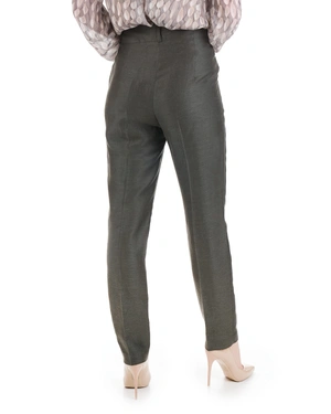 Khaki linen and viscose trousers, with crease | Trousers and Leggings - 4
