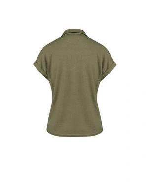 Khaki linen t-shirt with open collar | SUMMER COLLECTION OUTLET - 1