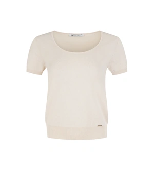 Knit blouse in viscose and cotton with short sleeves in ivory color | NEW