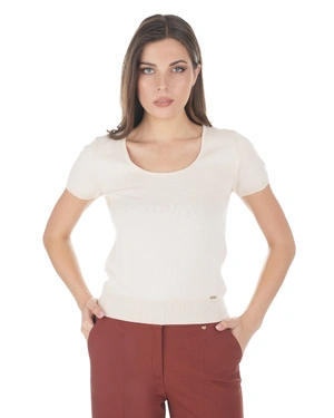 Knit blouse in viscose and cotton with short sleeves in ivory color | NEW - 1