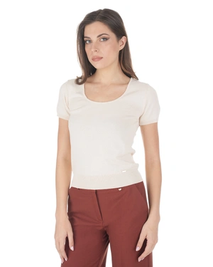 Knit blouse in viscose and cotton with short sleeves in ivory color | NEW - 2