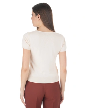 Knit blouse in viscose and cotton with short sleeves in ivory color | NEW - 3