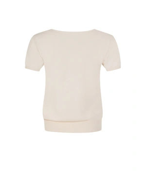 Knit blouse in viscose and cotton with short sleeves in ivory color | NEW - 5