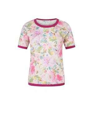 Knit top with a floral motif in cool tones and burgundy detailing | PRODUCTS - 7