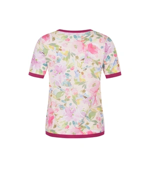 Knit top with a floral motif in cool tones and burgundy detailing | PRODUCTS - 11