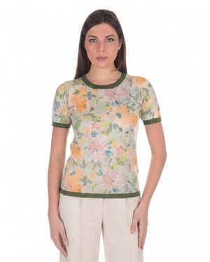 Плетен топ с флорален мотив в топли нюанси и детайл в зелено | Плетива - 7