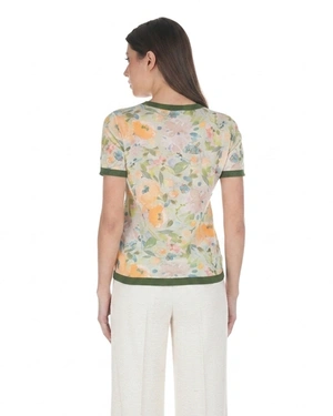 Плетен топ с флорален мотив в топли нюанси и детайл в зелено | Плетива - 9