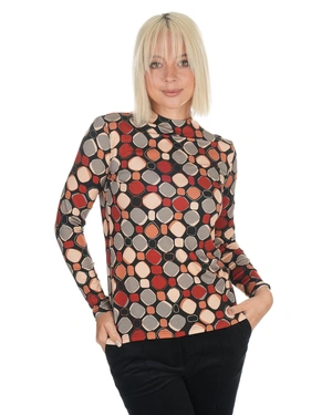 Knitted blouse with a geometric print in earthy tones | T-shirts - 3
