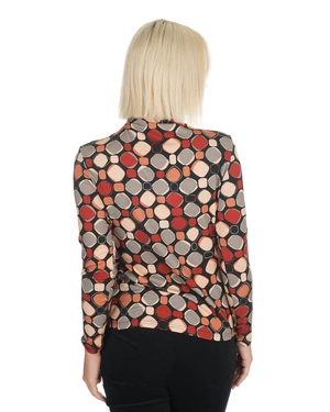 Knitted blouse with a geometric print in earthy tones | T-shirts - 5